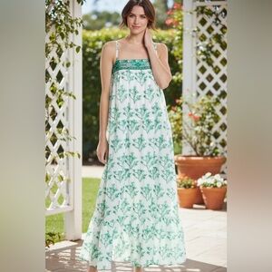 NWT Ro's Garden By Anthropologie Natasha Hand Painted Floral Print Tiered Maxi